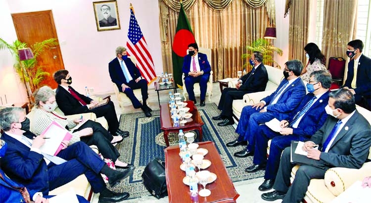 United States Special Presidential Envoy for Climate John Kerry calls on Foreign Minister Dr. AK Abdul Momen at the State Guest House Padma in the city on Friday.