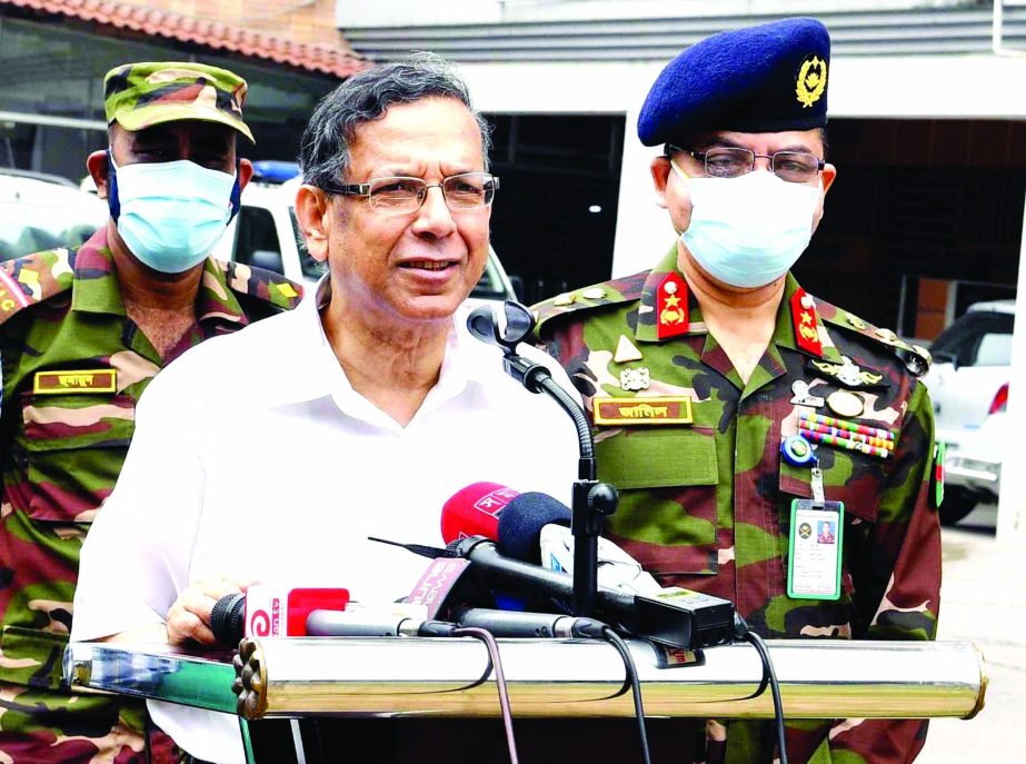 Law Minister Anisul Haque briefs the journalists after receiving second dose of Covid-19 vaccine at Kurmitola Armed Forces Medical College in the city on Saturday.