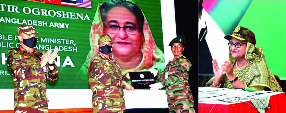 On behalf of Prime Minister Sheikh Hasina Chief of Army Staff General Aziz Ahmed hands over certificates among the participants in the concluding ceremony of 'Exercise Front Runner of Peace' at Bangabandhu Cantonment, Ghatail, Tangail on Monday. ISPR p