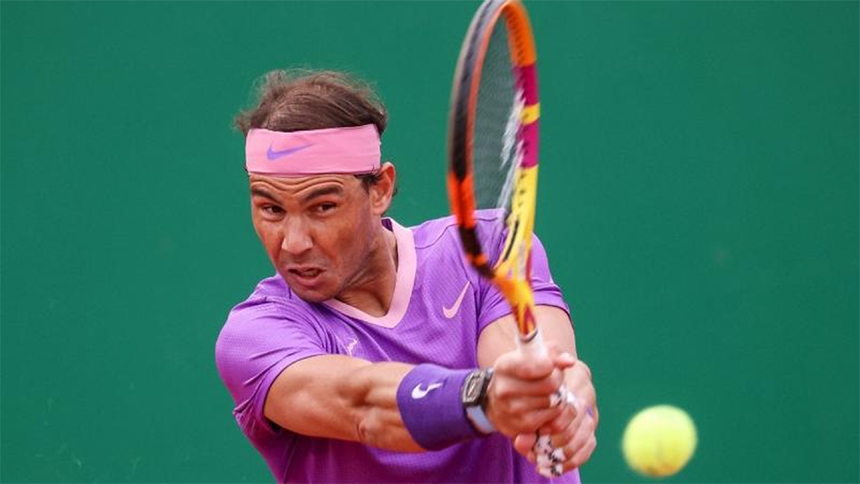 Spain's Rafael Nadal plays a return during his quarter final singles match against Russia's Andrey Rublev on day seven of the Monte-Carlo ATP Masters Series tournament in Monaco on Friday.