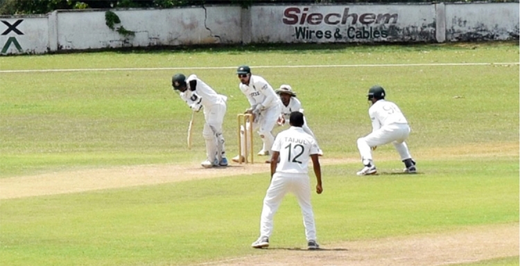 Mominul Haque of Team Green, in action during the intra-squad cricket match between Team Green and Team Red at Katunayake, Sri Lanka on Sunday.