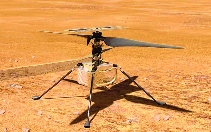 In an undated image provided by NASAJPL-Caltech, an animation depicting the test flight of NASA's Ingenuity helicopter on Mars.