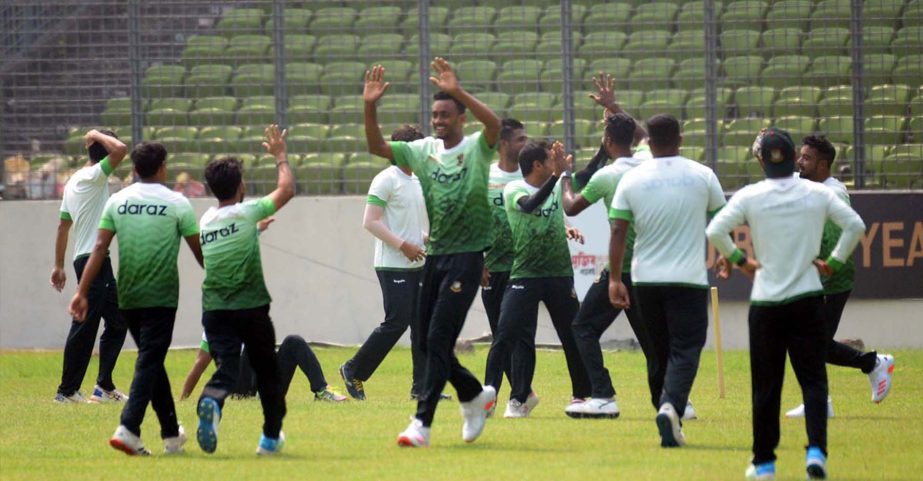 Players of Bangladesh National Cricket team in a practice session recently.