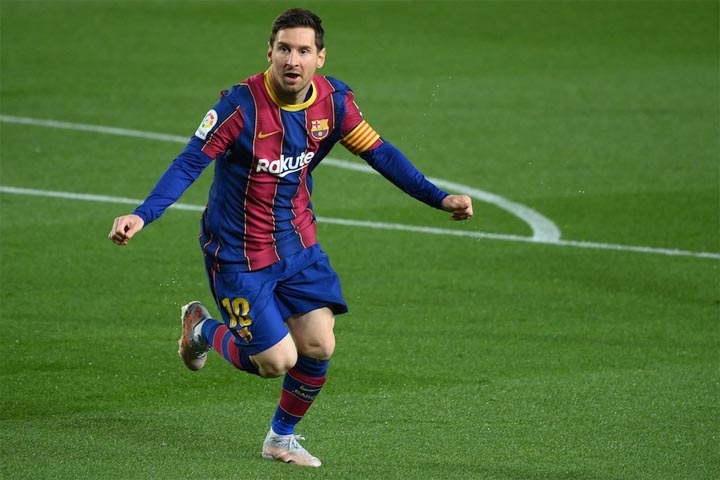 Barcelona's Argentinian forward Lionel Messi celebrates after scoring a goal during the Spanish League football match between Barcelona and Getafe at Camp Nou stadium on Thursday.