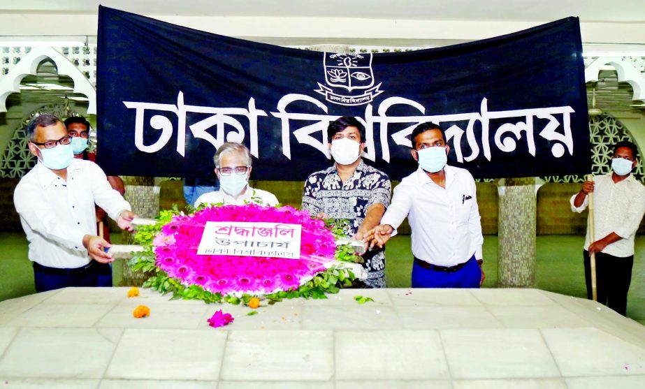 Vice-Chancellor of Dhaka University Prof Dr Akhtaruzzaman pays floral tributes on the mazar of Sher-e-Bangla AK Fazlul Haque marking the latter's death anniversary.