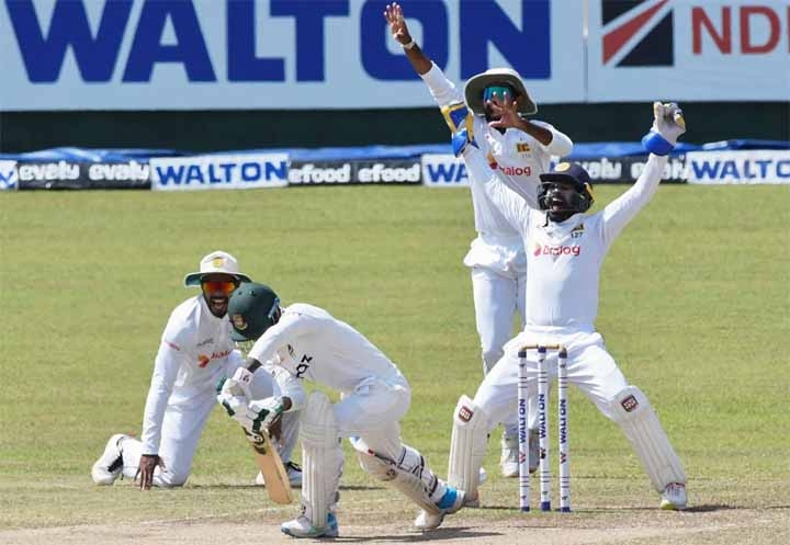 Liton Das of Bangladesh, in action during the fifth and final day play of the second Test between Bangladesh and Sri Lanka at Pallekele International Cricket Stadium in Kandy, Sri Lanka on Friday.