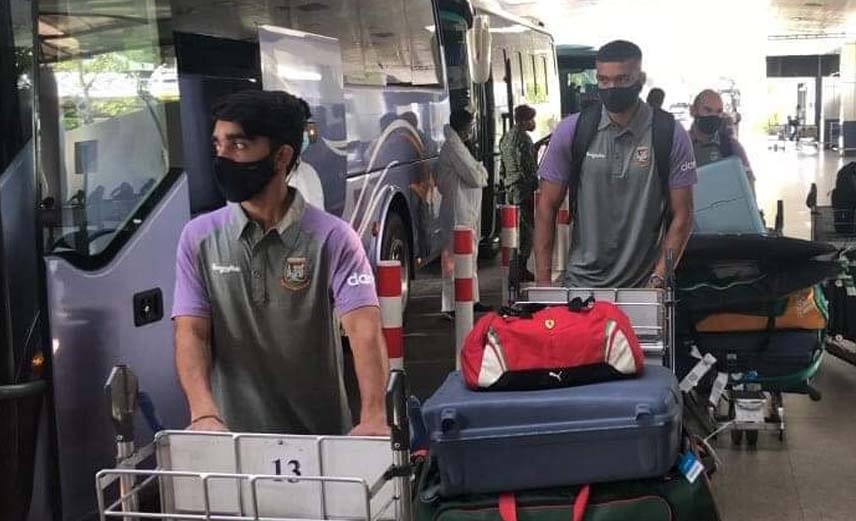 Members of Bangladesh Cricket team arrive at the Hazrat Shahjalal International Airport on Tuesday.