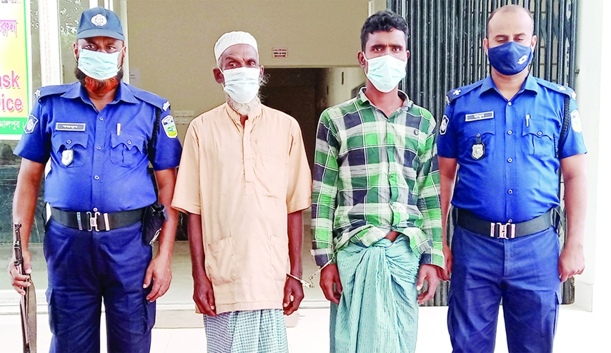 Police arrest two persons namely Shorafot Ali Fekku, father-in-law and Badsha, son-in-law in a murder case of killing Babul in Melandoho, Jamalpur.
