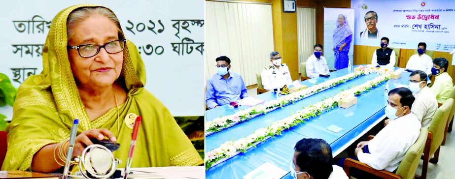 Prime Minister Sheikh Hasina speaks virtually at the inauguration of infrastructures and water transports under the Shipping Ministry and handing over key for the rehabilitated families in Paira Port area from Ganobhaban on Thursday.