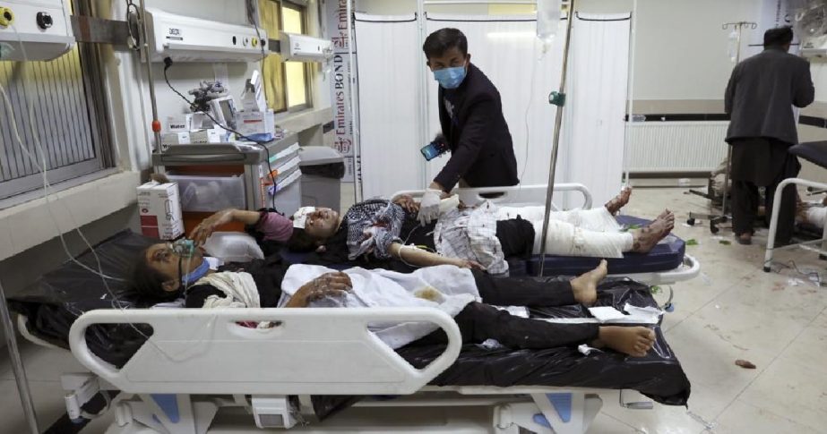 Afghan school students are treated at a hospital after a bomb explosion near a school in west of Kabul, Afghanistan, Saturday, May 8, 2021. Photo: AP