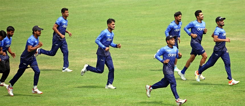 Cricketers of Bangladesh preliminary squad take part in practice session at the Sher-e-Bangla National Cricket Stadium in the city's Mirpur on Sunday.