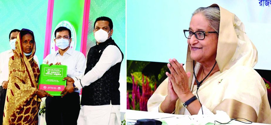 Prime Minister Sheikh Hasina attended a function virtually from Ganobhaban on Sunday marking the handover of plot documents to 1,440 original residents and affected people of Purbachal New Town Project held at Bangabandhu International Conference Center (