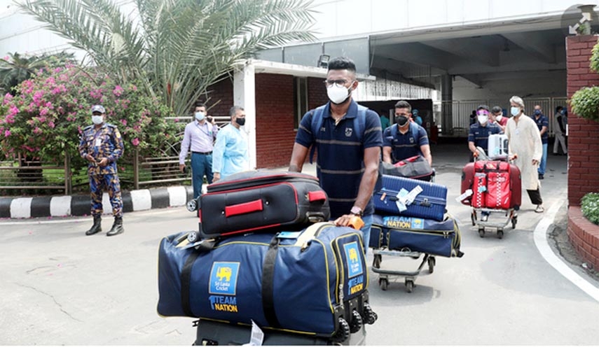 Members of Sri Lanka Cricket team arrive in Dhaka on Sunday.