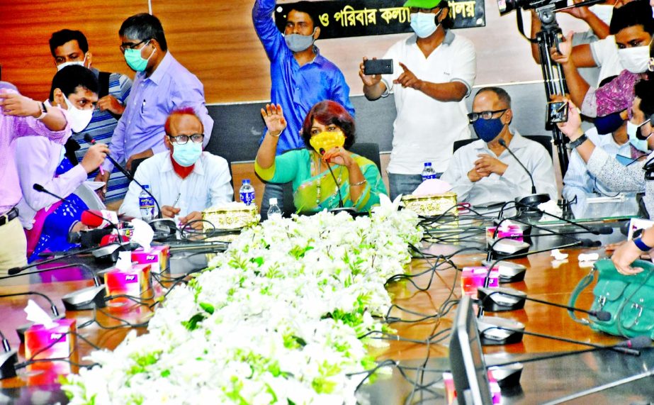 Journalists boycott the press conference of the Health Ministry in protest against harassment of journalist Rozina Islam. The snap was taken from the conference room of the ministry on Tuesday.