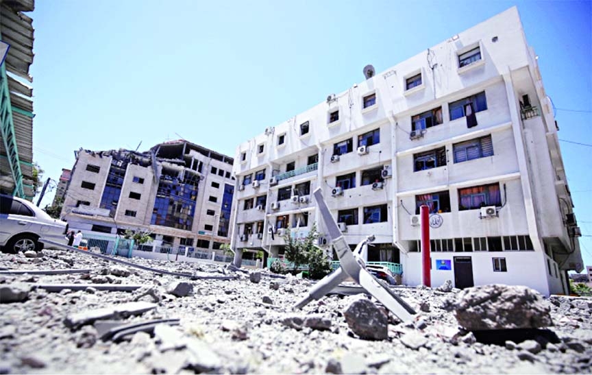 A general view yesterday shows the Palestinian Ministry of Health building in Gaza which was heavily damaged by Israeli bombardment in Gaza City earlier this week.