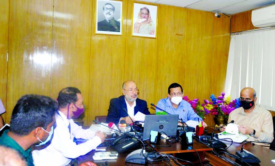 State Minister for Disaster Management and Relief Dr. Enamur Rahman briefs journalists on cyclone Yaas at his office in the city on Wednesday.