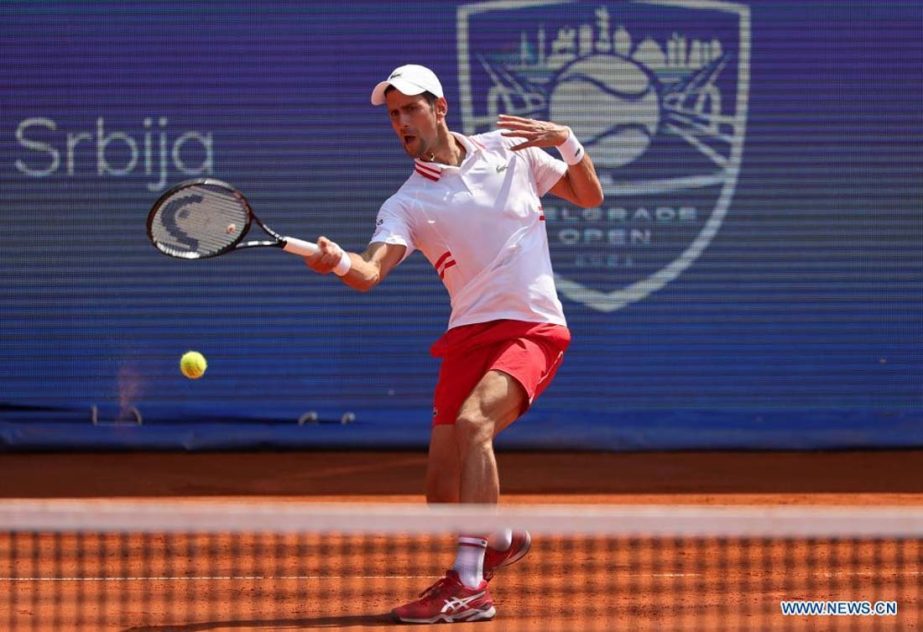 Serbia's Novak Djokovic returns to Germany's Mats Moraing during their ATP 250 Belgrade Open round of 16 singles tennis match in Belgrade, Serbia on Tuesday.