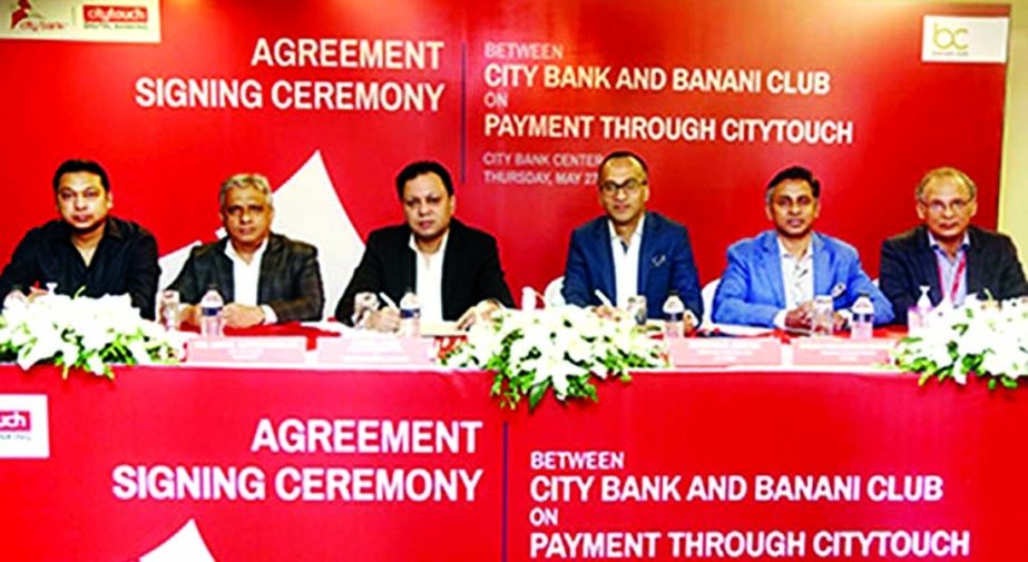 Rubel Aziz, President of Banani Club and Mashrur Arefin, Managing Director & CEO of City Bank Limited, exchanging document after signing an agreement in the capital recently. Under the deal, over one thousand members of the club are now able to pay the bi