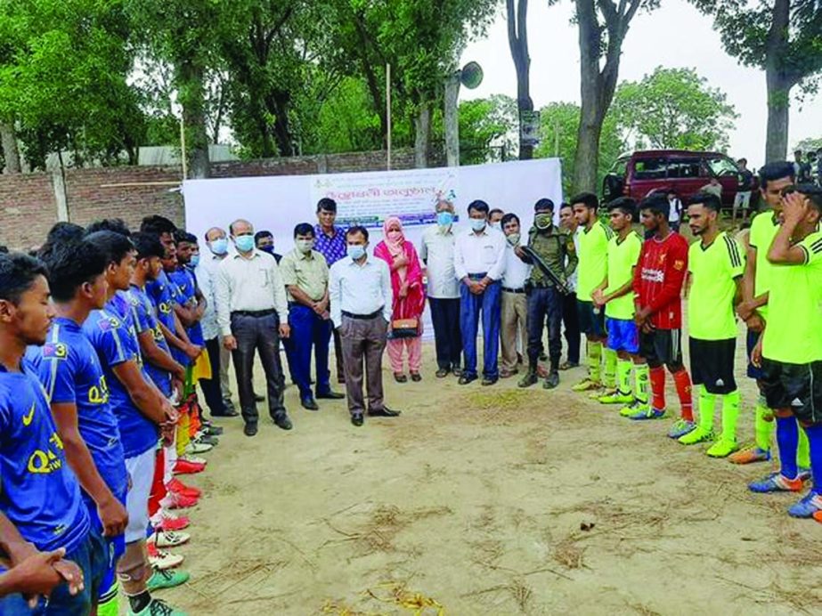 Upazila Nirbahi Officer (son of freedom fighter) KM Yasir Arafat (centre front) presides over the function and inaugurates the Father of the Nation Bangabandhu Sheikh Mujibur Rahman Gold Cup Football (Under 18) Boys' Tournament & Bangamata Sheikh F
