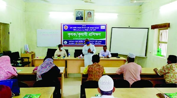 Abdul Majed, Additional Director, Department of Agriculture Extension, Mymensingh Region, speaks at three-day farmer training program held in order to increase the oil crop in Gafargaon on Wednesday.