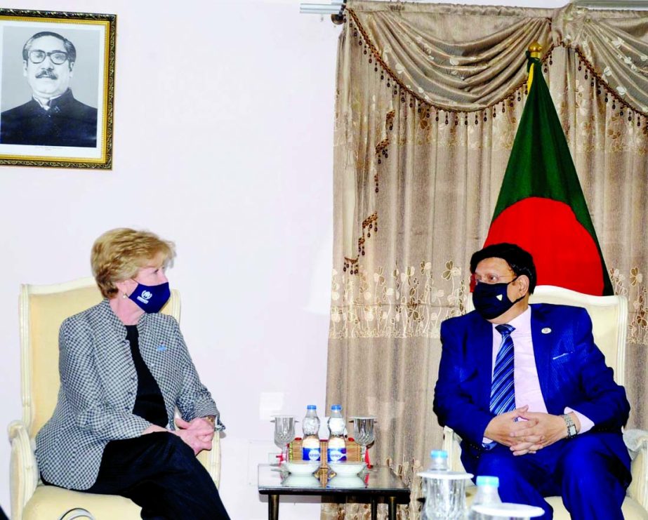 Assistant High Commissioner for Security Affairs of the UN Gillian Triggs calls on Foreign Minister Dr. AK Abdul Momen at the State Guest House Padma in the city on Wednesday.