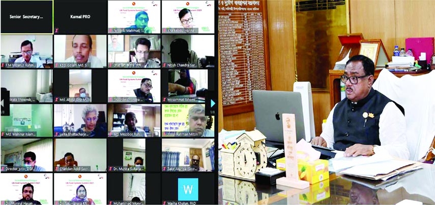 Food Minister Sadhan Chandra Majumder speaks at a function titled 'Second National Dialogue' virtually from his Ministry office on Sunday.