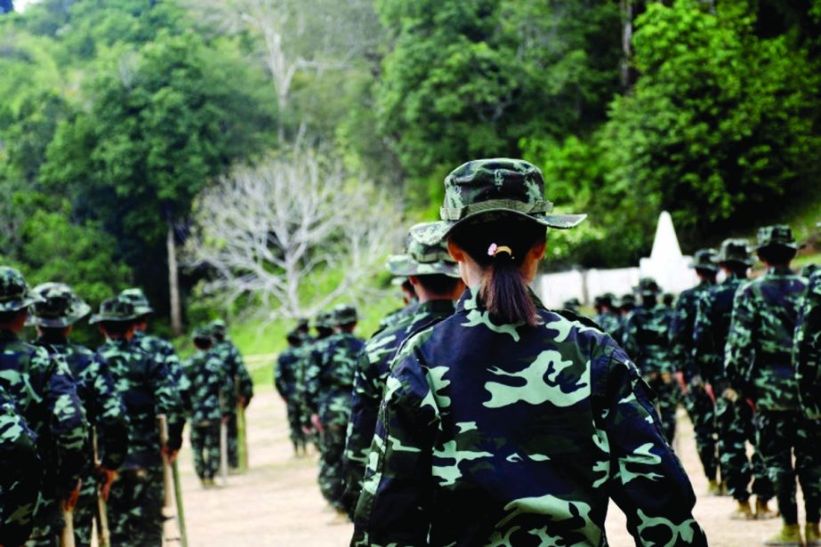 This handout photo from local media group Kantarawaddy Times taken on May 10, 2021 and released on June 4 shows military training conducted by the Karenni National Progressive Party (KNPP) ethnic rebel group in Kayah State [Kantarawaddy Times via AFP]