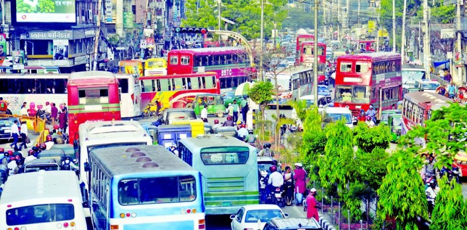 Hundreds of vehicles get clogged at Kakrail intersection in the capital on Tuesday.