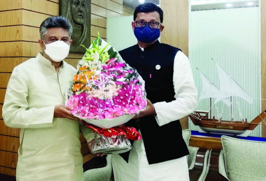 Chief Whip of the Parliament Noor-e-Alam Chowdhury, MP pays a courtesy call on State Minister for Shipping Khalid Mahmud Chowdhury at the latter's office of the ministry on Thursday.