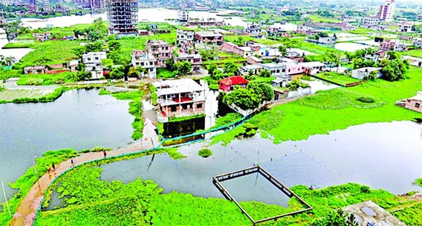 An ariel view of the Siddirganj Pinadi area under DND project ahead of monsoon this year. The photo was taken on Thursday.