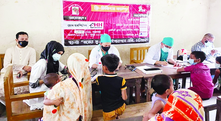 Medical team of Home Hospital provides health services to the children and parents at the Dream School in the Tigerpass area run by the voluntary organization Passenger Camp on Friday.