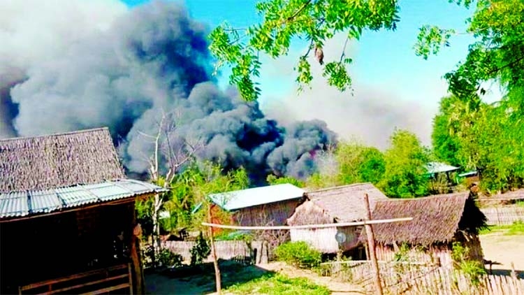 A view shows burnt houses in Kin Ma Village, Pauk Township, Magway Region, Myanmar.