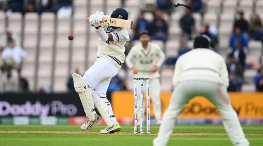 Cheteshwar Pujara is struck on the helmet by a Neil Wagner bouncer on Saturday. India scored 129/3 (57overs)