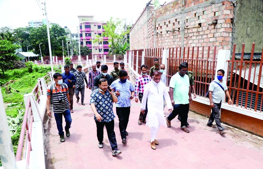 City Mayor of Sylhet Ariful Haque Chowdhury inspects the development works of canals in the city's Jallalpar area on Tuesday.