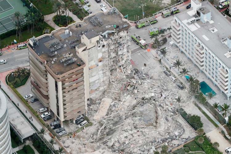 Aerial view showing part of the 12-story oceanfront Champlain Towers South Condo that collapsed in Surfside, Florida early on Thursday.