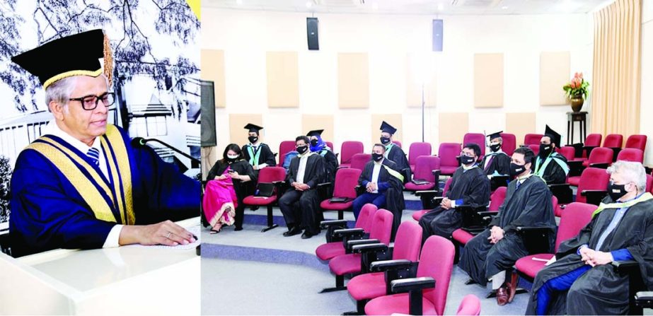 Vice-Chancellor of Dhaka University Prof Dr. Akhtaruzzaman speaks virtually at the 53rd convocation ceremony of DU IBA at Abdul Matin Chowdhury Virtual Class Room of the university on Saturday.
