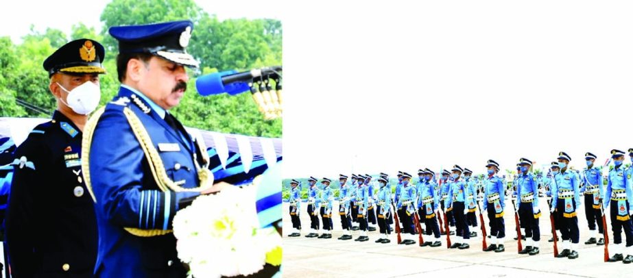 Chief of Air Staff of India Air Chief Marshal Rakesh Kumar Singh Bhadauria speaks at the parade on the achievement of commission of the 78th course of BAF in the city on Monday. ISPR photo