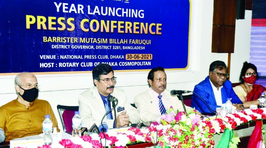 Rotary Governor Barrister Mutashim Billah Faruqi announces annual programme of Rotary at a press conference held in the Jatiya Press Club on Wednesday.