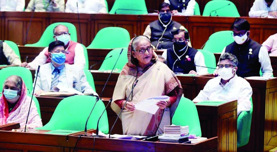 Prime Minister Sheikh Hasina speaks at the concluding ceremony of the Budget Session in the Parliament on Saturday. PID photo