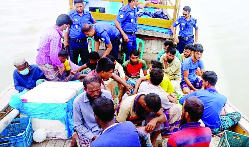 Thirty-four fishermen were arrested with 7 trawlers and 3 lakhs meters net for violating restriction on fishing by the government.