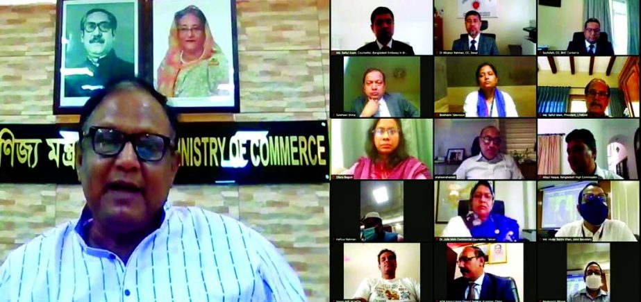 Commerce Minister Tipu Munshi, announces the country's export earnings target at a press briefing held virtually on Tuesday.