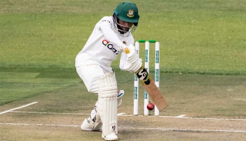 Bangladesh captain Mominul Haque plays a shot on the opening day of their lone Test against Zimbabwe at Harare Sports Club Ground in Harare on Wednesday.