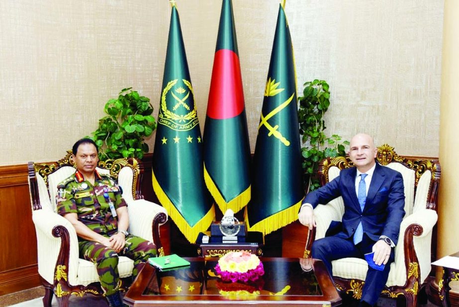 Turkish Envoy to Bangladesh Mustafa Osman Turan pays a courtesy call on Chief of the Army Staff General SM Shafiuddin Ahmed at the Army Headquarters in the city on Wednesday. ISPR photo