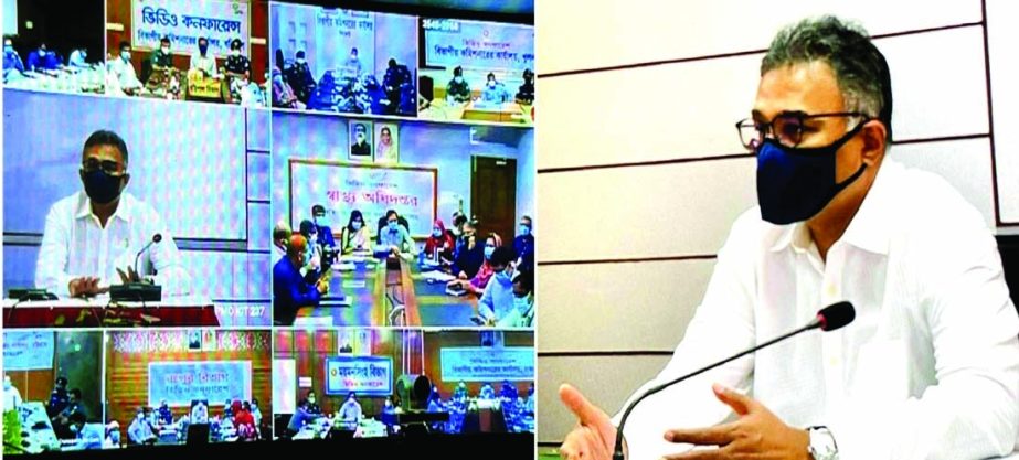 Prime Minister's Principal Secretary Dr. Ahmed Kaikaus speaks at a view-exchange meeting through video conference from PMO on Thursday urging health directorate and local administrations of all divisions to take steps to resist corona pandemic. PID phot