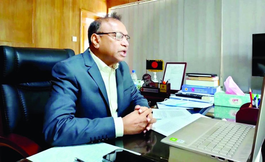 LGRD and Cooperatives Minister Tajul Islam speaks at an online meeting about the activities of different ministries and city corporations at the seminar room of the ministry on Monday with a view to eradicating mosquito to resist dengue disease.