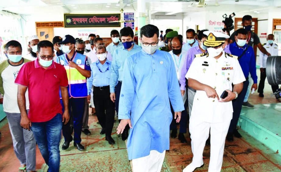 State Minister for Shipping Khalid Mahmud Chowdhury inspects different development activities of Sadarghat Launch Terminal in the city on Wednesday. BIWTA Chairman Commodore Golam Sadek was also present.