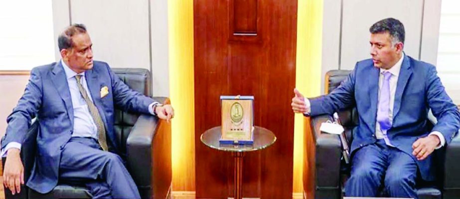 Indian High Commissioner to Bangladesh Vikram Kumar Doraiswami calls on Land Minister Saifuzzaman Chowdhury at the latter's office of the ministry on Thursday.