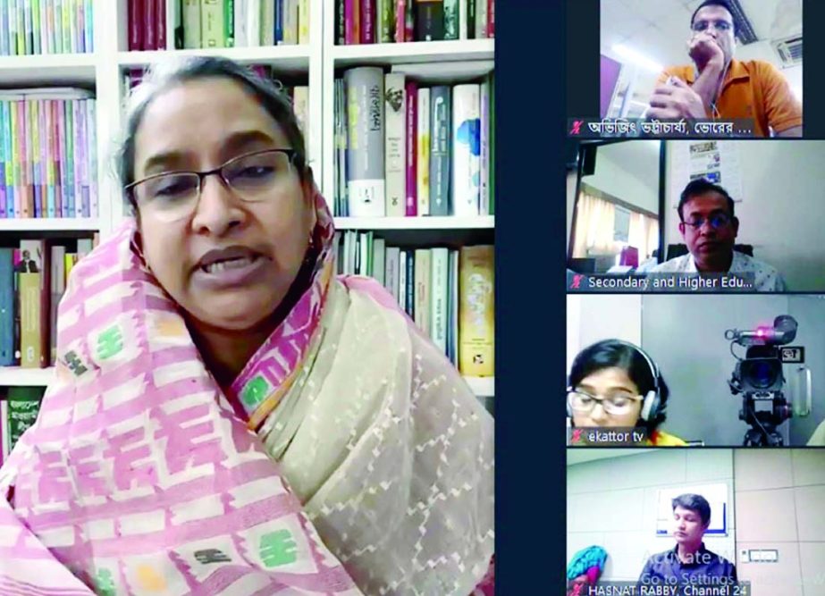 Education Minister Dr. Dipu Moni speaks virtually at a press conference about SSC and HSC examinations on Thursday.