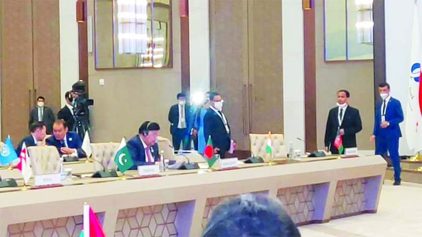 Foreign Minister Dr AK Abdul Momen addressing plenary session of the ongoing international conference on "Central and South Asia: Regional connectivity: Challenges and Opportunities"" at Congress Hall in Tashkent in Uzbekistan on Friday."