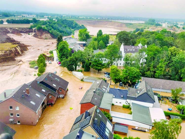An aerial view of flooding in Erftstadt-Blessem, Germany.